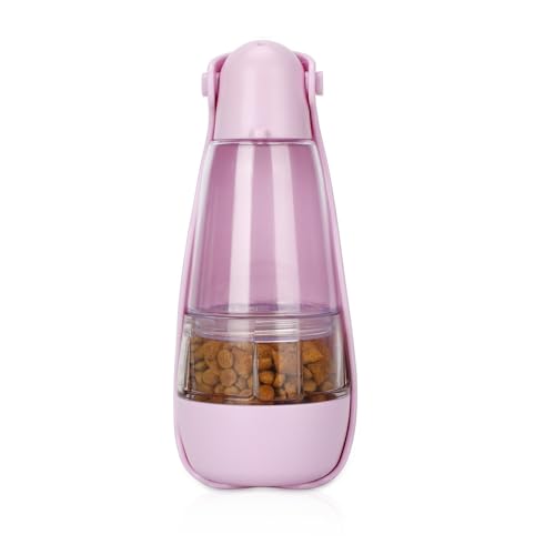 LVYUDS Hundetrinkflasche for Unterwegs mit Futterbehälter, Hunde Trinkflasche Faltbare, Trinkflasche Hund for Hund Draussen Wandern, Reisen, Camping Essentiell (Color : Pink, Size : 2 in 1) von LVYUDS