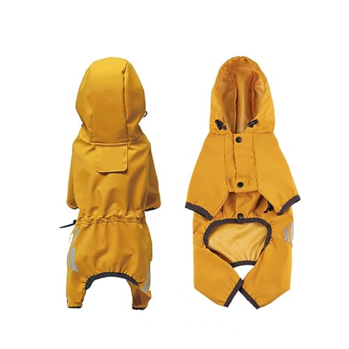 LVYUDS Mit Kapuze Undurchlässig Regenmantel Hund, 4 Beine Alles Inklusive Wasserdicht Einstellbar Taste Hunde Regenmantel, Reflektierend Jacke für Groß mittel Kleine Hunde(Color:Gelb,Size:S) von LVYUDS
