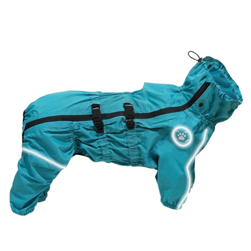 LVYUDS Regenmantel Hund für mittel Groß Hunde, Reflektierend Wasserdicht 4 Beine mit Kapuze Hunde Regenmantel, Einstellbar Kordelzug Regenjacke für Regnerisch Verschneite Tage(Color:Blau,Size:S) von LVYUDS