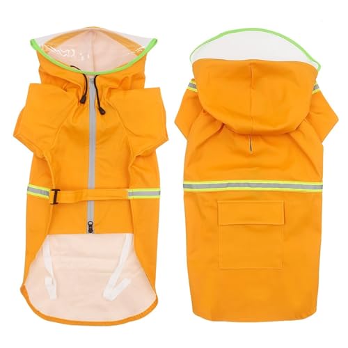 LVYUDS Reißverschluss Regenmantel Hund mit Kapuze, Alles Inklusive 2 Beine Wasserdicht Hunde Regenmantel Reflektierend Einstellbar, Regenjacke Hunde für Groß Mittel Hunde(Color:Orange,Size:5XL) von LVYUDS