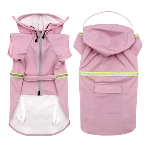 LVYUDS Reißverschluss Regenmantel Hund mit Kapuze, Alles Inklusive 2 Beine Wasserdicht Hunde Regenmantel Reflektierend Einstellbar, Regenjacke Hunde für Groß Mittel Hunde(Color:Pink,Size:5XL) von LVYUDS