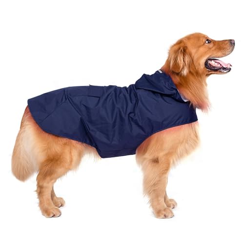 LVYUDS Schützen die Bauch Regenmantel Hund, Hunde Regenmantel mit Kapuze mit Loch Zeichnen Wasserdicht Reflektierend Klettverschluss, Poncho für Draussen Spielen Muss(Color:Blau,Size:L) von LVYUDS