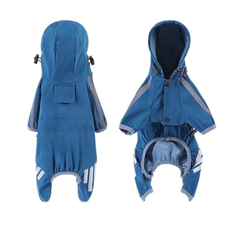 LVYUDS Tasten Regenmantel Hund für Kleine Hunde mit Loch Ziehen, mit Kapuze Hunde Regenmantel 4 Beine Alles Inklusive Reflektierend Wasserdicht, Einstellbar Kordelzug(Size:M,Color:Blau) von LVYUDS