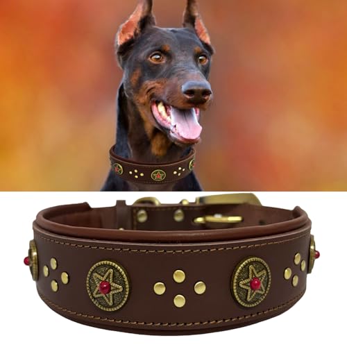 Hundehalsband, Leder, 5,1 cm breit, strapazierfähiges Echtleder, weich, handgefertigt und langlebig, für mittelgroße und große Hunde, Braun Hundehalsband, Leder, 5,1 cm breit, strapazierfähiges Echtleder, weich, handgefertigt und langlebig, für mittelgroße und große Hunde, Braun von LWBMG