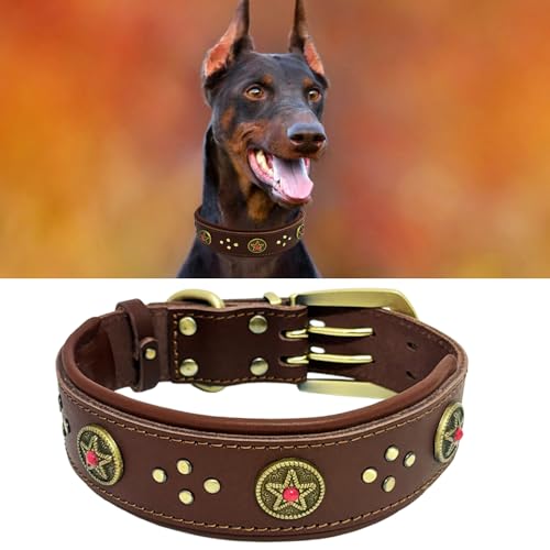 Hundehalsband, Leder, 5,1 cm breit, strapazierfähiges Echtleder, weich, handgefertigt und langlebig, für mittelgroße und große Hunde, Braun Hundehalsband, Leder, 5,1 cm breit, strapazierfähiges Echtleder, weich, handgefertigt und langlebig, für mittelgroße und große Hunde, Braun von LWBMG