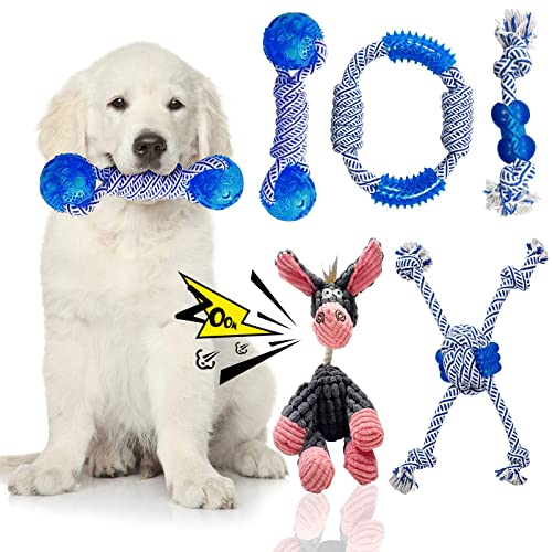 Hundespielzeug, 5 Stück mit Quietschspielzeug und Seil-Kauspielzeug, langlebiges Welpenspielzeug zum Beißen kleiner Hunde, lustiges Hundespielzeug für kleine bis mittelgroße Hunde. von LWBMG