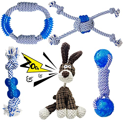 Hundespielzeug, 5 Stück mit Quietschspielzeug und Seil-Kauspielzeug, langlebiges Welpenspielzeug zum Beißen kleiner Hunde, lustiges Hundespielzeug für kleine bis mittelgroße Hunde. von LWBMG