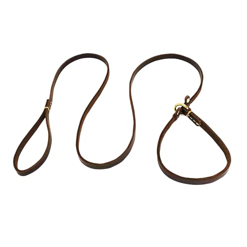 LWBMG 1,7 m lange Leder-Hundeleine, Echtleder-Retrieverleine für mittelgroße und große Hunde, verstellbar, strapazierfähig, Haustier-Trainingsleine, Braun von LWBMG