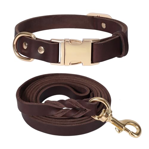 LWBMG Hundehalsband und Leine, Leder, strapazierfähig, mit Metallschnalle, verstellbare Hundeleine und Halsband, weiche Hundeleine und Halsband für mittelgroße und große Hunde, 1,8 m, Braun LWBMG Hundehalsband und Leine, Leder, strapazierfähig, mit Metallschnalle, verstellbare Hundeleine und Halsband, weiche Hundeleine und Halsband für mittelgroße und große Hunde, 1,8 m, Braun von LWBMG