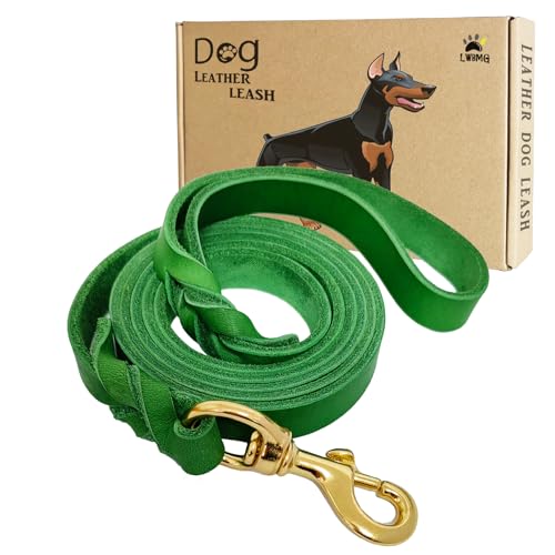 LWBMG Hundeleine aus Leder, 1,8 m x 1,9 cm, robuste Trainingsleine, robust, handgefertigt, weiche und bequeme Lederleinen für große, mittelgroße und kleine Hunde, Grün LWBMG Hundeleine aus Leder, 1,8 m x 1,9 cm, robuste Trainingsleine, robust, handgefertigt, weiche und bequeme Lederleinen für große, mittelgroße und kleine Hunde, Grün von LWBMG