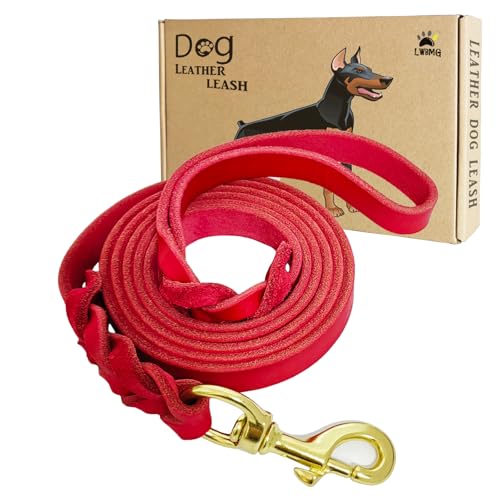 LWBMG Hundeleine aus Leder, strapazierfähig, geflochten, bequem für große, mittelgroße und kleine Hunde, 1,8 m, Rot von LWBMG