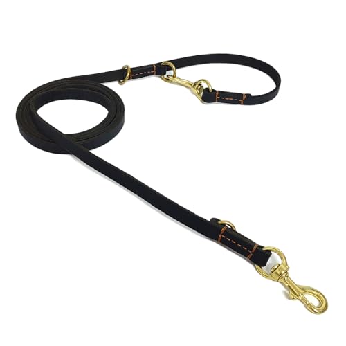 LWBMG Multifunktionale Hundeleine aus Leder, 2,4 m, freihändig, doppelendig, Trainingsleine für mittelgroße und große Hunde, Schwarz LWBMG Multifunktionale Hundeleine aus Leder, 2,4 m, freihändig, doppelendig, Trainingsleine für mittelgroße und große Hunde, Schwarz von LWBMG