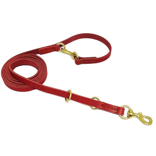 LWBMG Multifunktionale Leder-Hundeleine, 2,4 m, echtes Leder, freihändige Hundeleine, doppelseitig, für mittelgroße und große Hunde, Rot LWBMG Multifunktionale Leder-Hundeleine, 2,4 m, echtes Leder, freihändige Hundeleine, doppelseitig, für mittelgroße und große Hunde, Rot von LWBMG