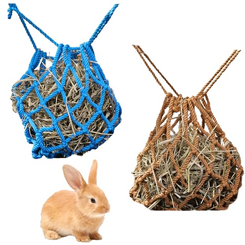 2 x Heu-Futterspender zum Aufhängen, großes Fassungsvermögen, mit Haken, für Kaninchen, Chinchillas, Hamster und andere kleine Haustiere (Braun und Blau) von LWINGFLYER