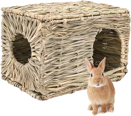 LWINGFLYER 2 x Kaninchengras-Haus, gewebt, faltbar, Schlaf-Kauspielzeug für kleine Tiere, Hasen, Hamster, Chinchillas, Meerschweinchen, Heubett von LWINGFLYER