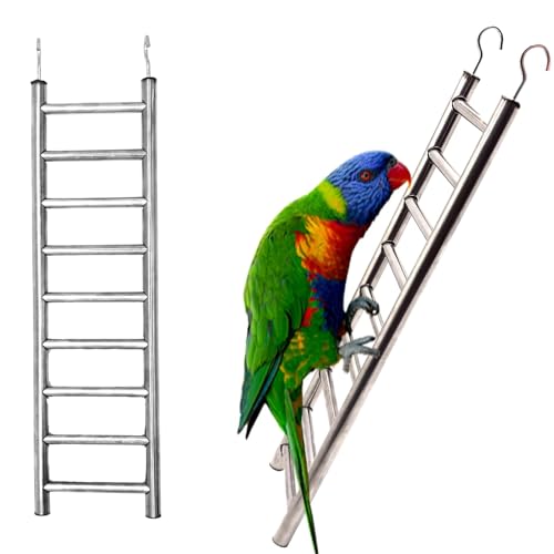 Vogelleitern aus Edelstahl, 9-stufig, zum Aufhängen, Vogelkäfig, Kletterspielzeug mit Haken, für Sittiche, Papageien, Kakadus, rostfrei und leicht zu reinigen, 2 Stück Vogelleitern aus Edelstahl, 9-stufig, zum Aufhängen, Vogelkäfig, Kletterspielzeug mit Haken, für Sittiche, Papageien, Kakadus, rostfrei und leicht zu reinigen, 2 Stück von LWINGFLYER