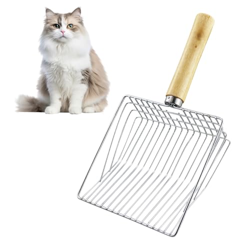 Katzenstreuschaufel, Katzenklo Schaufel Metall, Katzenstreu Schaufel mit Holzgriff, Lochabstand 7mm, Länge 28cm, Litter Box Scoop, Cat Litter Scoop, Katzenschaufel für Katzenklo von LWMLWM