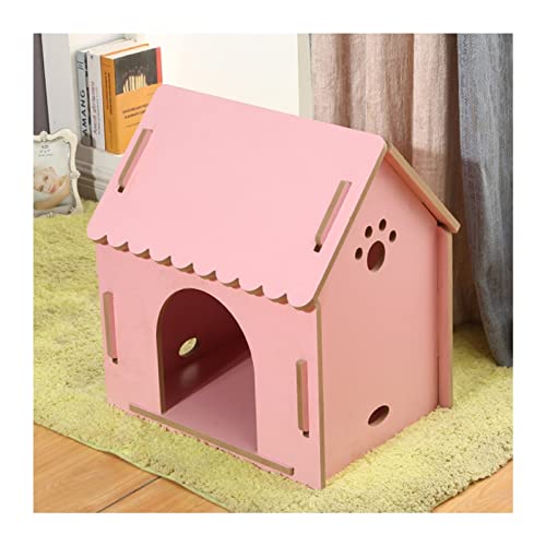 LXBAMKEA Cat House Wood, Dog House, Katze Eigentumswohnung, Belüftung Katzenhauskäfig, Innen Dekorativ Kätzchen Spielen Sich Ausruhen Ort, Im Freien Wild Streunen Katzenheim (Color : Pink, Size : 56 von LXBAMKEA