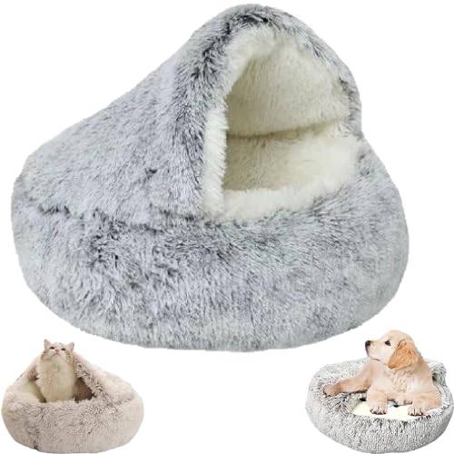 LXCJZY Cozy Cocoon Pet Bed,Cozy Cocoon Pet Bed for Dogs,Winter Pet Bed Dog Cave Bed Cat Hole Bed (40CM, Grey Long Plush) von LXCJZY