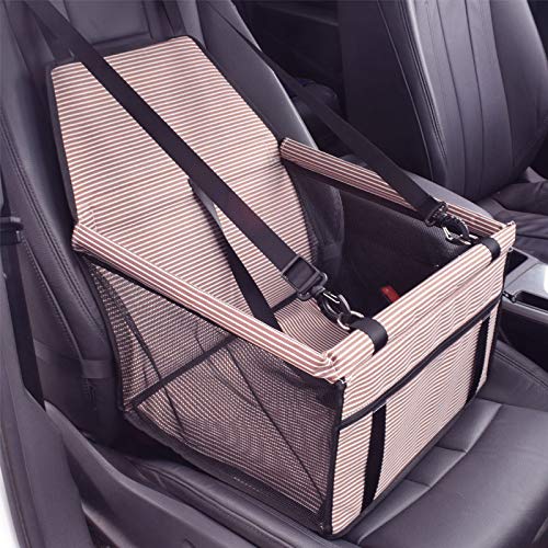 Hunde Autositz 2 in 1 Auto-Front-Haustier-Autositzbezug, wasserdicht, for Welpenkorb, rutschfest, for Haustier-Autoträger, Hund, Katze, Auto-Booster, Outdoor-Reisen(C-Coffee-whitestripe) von LXHZSY