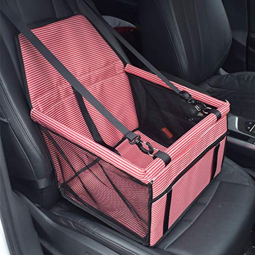 Hunde Autositz 2 in 1 Auto-Front-Haustier-Autositzbezug, wasserdicht, for Welpenkorb, rutschfest, for Haustier-Autoträger, Hund, Katze, Auto-Booster, Outdoor-Reisen(C-Red-white stripe) von LXHZSY