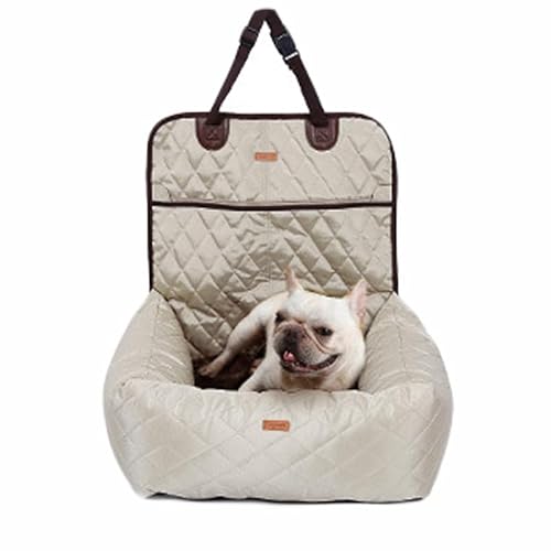 Hunde Autositz Hunde-Autositzbett, Reise-Hundeautositze for kleine und mittelgroße Hunde, Vorder-/Rücksitz, Innen-/Autogebrauch, Haustier-Autotransportbett, Autozubehör(A-Beige) von LXHZSY
