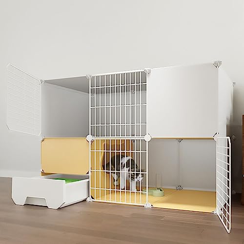 LXMBHAM Großer Katzenkäfig, 2-stöckiger DIY-Katzenlaufstall für den Innenbereich, integrierte Katzentoilette mit Katzentoilette, supergroßer freier Raum (Größe: Weiß-C-111 x 49 x 75) Warm as Ever von LXMBHAM