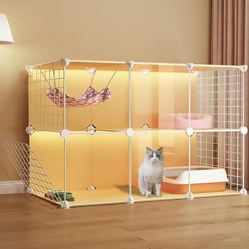 Transparente Katzenkiste für den Innenbereich, DIY-Katzengehege, halbgeschlossenes Design, abnehmbar, Haustier-Laufstall für kleine Tiere (Größe: 109 x 39 x 73 cm) Warm as Ever von LXMBHAM