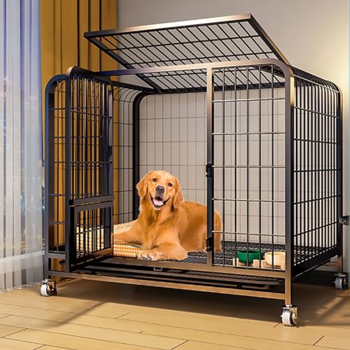 Verstärkte Hundebox für kleine und mittelgroße Hunde, Hundehütte aus quadratischem Metallrohr, Hundehütte, mit abnehmbaren Tabletts und feststellbaren Rädern (Größe: 110 x 72 x 95 cm) Warm as ever von LXMBHAM