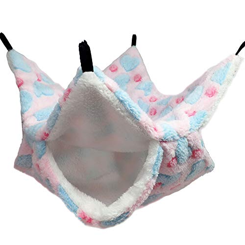 LXTaoler Haustier Hängematte, Hängematte für Kleintiere, Weiche und Warme Haustiere Käfig Hängematte 2/3 Schichten Hängebett für Süße Hamster, Frettchen, Papageien, Meerschweinchen, 34 x 34 CM, Rosa von LXTaoler