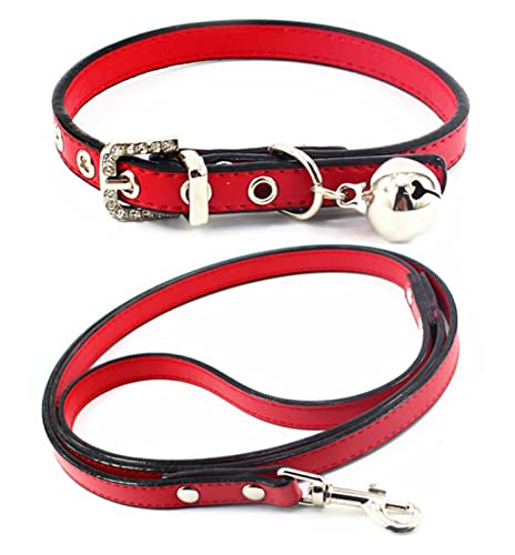 Halsband für Haustiere, Welpen, Hunde und Katzen, Halsband, Leine, Halskette, Kristallschnalle mit Glöckchen, PU-Leder, Haustierhalsband, Leine für kleine Hunde (Farbe: 8, Größe: XS) (10 X) von LXYDPZ