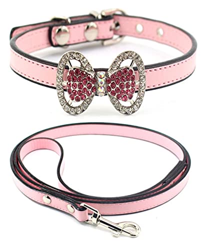 Halsband für Haustiere, Welpen, Hunde und Katzen, Halsband, Leine, Halskette, Kristallschnalle mit Glöckchen, PU-Leder, Haustierhalsband, Leine für kleine Hunde (Farbe: 8, Größe: XS) (7 X) von LXYDPZ