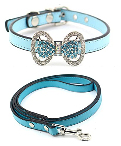Halsband für Haustiere, Welpen, Hunde und Katzen, Halsband, Leine, Halskette, Kristallschnalle mit Glöckchen, PU-Leder, Haustierhalsband, Leine für kleine Hunde (Farbe: 8, Größe: XS) (8 S) von LXYDPZ