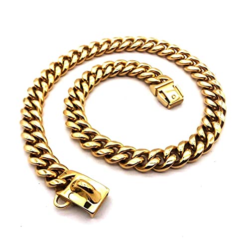 Halsband für Haustiere, klein, mittel, groß, Hundehalsband aus Edelstahl, 14 mm, Hundehalsband, Halskette, P-Kette, Goldkette für (Farbe: Gold, Größe: S, 14 mm x 40 cm) (Silber, XS, 14 mm x 35 cm) von LXYDPZ