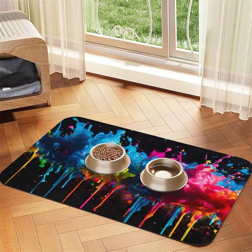 Farbspritzer Hintergrund Druck Haustier saugfähige Leder-Tischdecke für Hunde und Katzen, Haustierfuttermatte aus Leder für Hunde und Katzen von LXqlSS