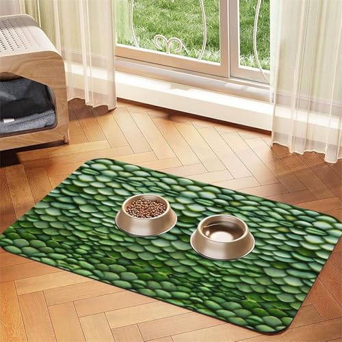 Grüne Fischschuppen-Druck, saugfähige Leder-Tischdecke für Hunde und Katzen, Haustierfuttermatte, Futtermatte aus Leder für Hunde und Katzen von LXqlSS