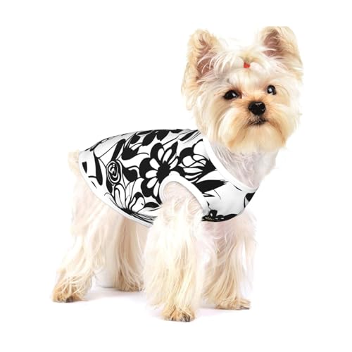 Hunde-Shirt, Weste für kleine Rassen wie Chihuahuas, Yorkies und Welpen, Schwarz und Weiß mit Blumendruck Hunde-Shirt, Weste für kleine Rassen wie Chihuahuas, Yorkies und Welpen, Schwarz und Weiß mit Blumendruck von LXqlSS