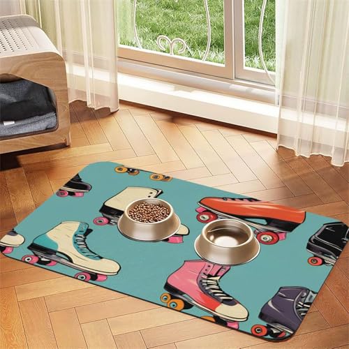 Retro Rollschuhe, farbenfroher Druck, saugfähige Leder-Tischdecke für Hunde und Katzen, Haustierfuttermatte aus Leder für Hunde und Katzen Retro Rollschuhe, farbenfroher Druck, saugfähige Leder-Tischdecke für Hunde und Katzen, Haustierfuttermatte aus Leder für Hunde und Katzen von LXqlSS