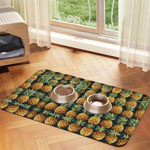 Saugfähige Leder-Tischdecke für Hunde und Katzen, Ananas-Aufdruck, Futtermatte aus Leder für Hunde und Katzen von LXqlSS