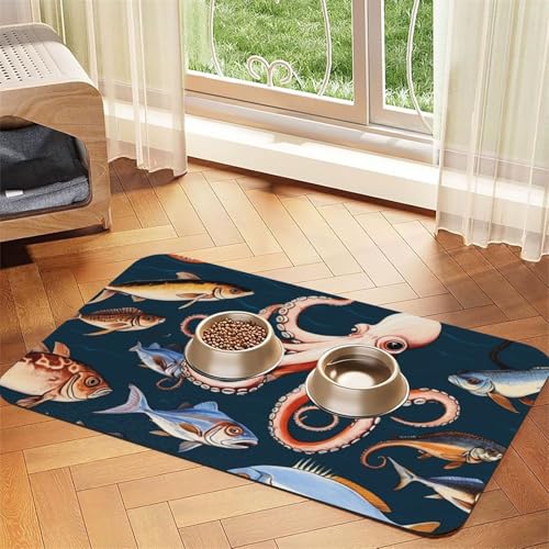 Saugfähige Leder-Tischdecke für Hunde und Katzen, Fisch- und Oktopus-Muster, Futtermatte aus Leder für Hunde und Katzen Saugfähige Leder-Tischdecke für Hunde und Katzen, Fisch- und Oktopus-Muster, Futtermatte aus Leder für Hunde und Katzen von LXqlSS