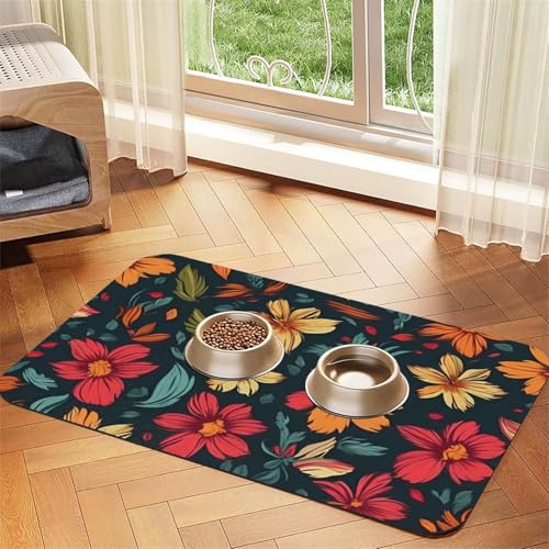 Saugfähige Leder-Tischdecke für Hunde und Katzen, Hawaii-Blumendruck, Futtermatte aus Leder für Hunde und Katzen von LXqlSS