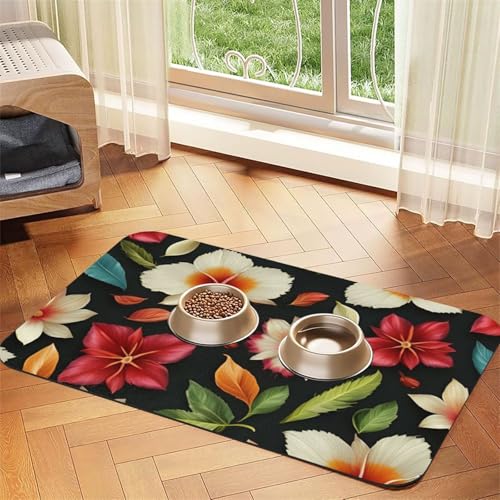 Saugfähige Leder-Tischdecke für Hunde und Katzen, Hawaii-Blumendruck, Futtermatte aus Leder für Hunde und Katzen Saugfähige Leder-Tischdecke für Hunde und Katzen, Hawaii-Blumendruck, Futtermatte aus Leder für Hunde und Katzen von LXqlSS