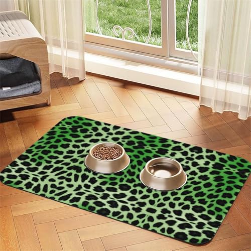 Saugfähige Leder-Tischdecke für Hunde und Katzen, Leopardenmuster, Futtermatte für Hunde und Katzen, Grün von LXqlSS