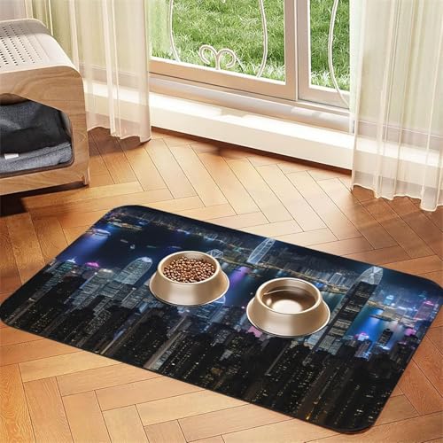 Saugfähige Leder-Tischdecke für Hunde und Katzen, Motiv: Aerial Night of View, Hongkong-Aufdruck, Futtermatte für Hunde und Katzen Saugfähige Leder-Tischdecke für Hunde und Katzen, Motiv: Aerial Night of View, Hongkong-Aufdruck, Futtermatte für Hunde und Katzen von LXqlSS