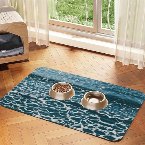Saugfähige Leder-Tischdecke für Hunde und Katzen, Motiv: Blaues Meer, Ozeanmuster, Futtermatte für Hunde und Katzen Saugfähige Leder-Tischdecke für Hunde und Katzen, Motiv: Blaues Meer, Ozeanmuster, Futtermatte für Hunde und Katzen von LXqlSS