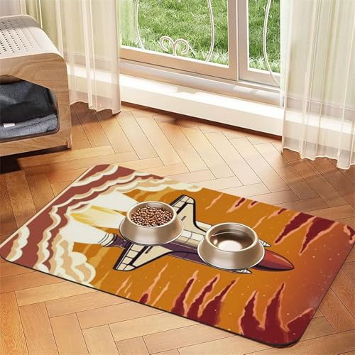 Saugfähige Leder-Tischdecke für Hunde und Katzen, Motiv: Rakete im Weltraum, Futtermatte aus Leder für Hunde und Katzen von LXqlSS