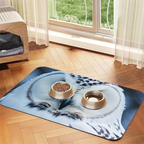 Saugfähige Leder-Tischdecke für Hunde und Katzen, Motiv: Schnee-Eulen-Augen, Futtermatte aus Leder für Hunde und Katzen von LXqlSS
