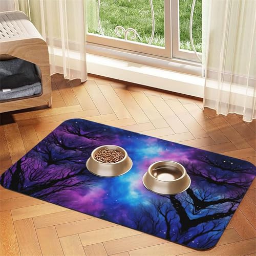 Saugfähige Leder-Tischdecke für Hunde und Katzen, Motiv: Sternenhimmel, tiefer Druck, Futtermatte aus Leder für Hunde und Katzen von LXqlSS
