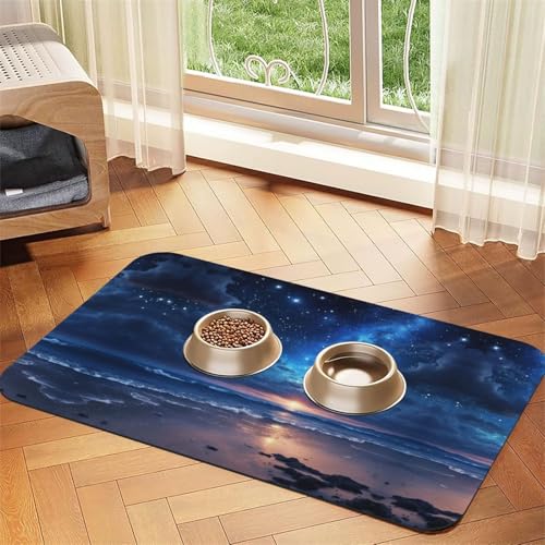 Saugfähige Leder-Tischdecke für Hunde und Katzen, Motiv: Sternenhimmel, tiefer Druck, Futtermatte aus Leder für Hunde und Katzen von LXqlSS