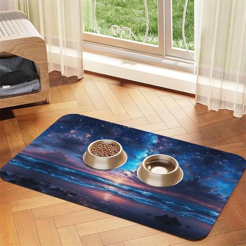 Saugfähige Leder-Tischdecke für Hunde und Katzen, Motiv: Sternenhimmel, tiefer Druck, Futtermatte aus Leder für Hunde und Katzen von LXqlSS